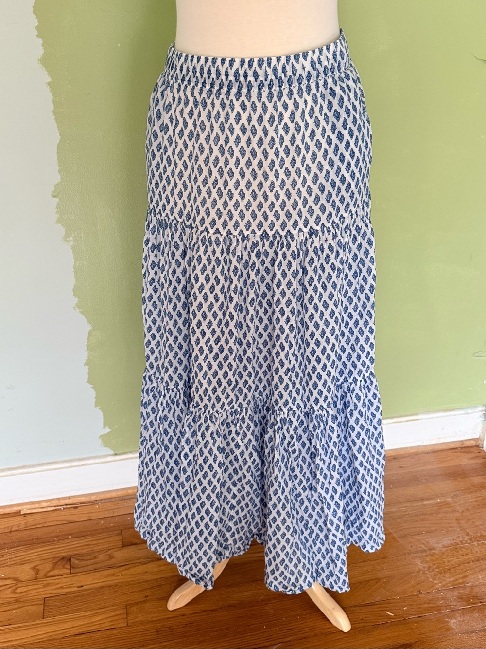 Boho Blue Printed Zara Cotton Tiered Maxi Skirt- size M/L
